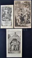 cca 17-18. század 3 db rézmetszetű könyvillusztráció: L.Annaei Senecae, 1642; Avantures de Telemaque, Regard de belle Dame, 12x7 és 14x9 cm