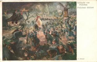 Polichnai ütközet / Schlacht von Polichna / Battle of Polichna, WWI K.u.K. military art postcard; K.u.K. Inft.-Reg. Freiherr v. Salis-Soglio Nr. 76. s: O. Stössel (Rb)