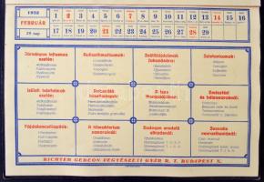 1932 Richter Gedeon gyógyszerészeti-orvosi fali reklámnaptár, egy helyen kivágással, egyébként telje...