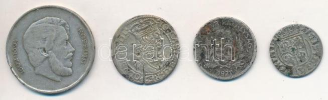 Vegyes: 4db-os vegyes rossz minőségű magyar és külföldi ezüstpénz tétel, közte 1947. 5Ft Ag Kossuth T:3,3- lyuk,ph.,rep. Mixed: 4pcs of various silver coins in bad condition, including Hungary 1947. 5 Forint Ag Kossuth C:F,VG hole, edge error, cracked