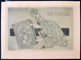 Mathilde Ade (1877-1953): Ex libris Jrene Heberle. Mélynyomás, papír, jelzett a dúcon, 9×14 cm