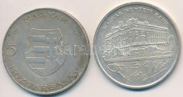 1947. 5Ft Ag "Kossuth" + 1992. 200Ft Ag "MNB" T:2 patina, kis ph.
Adamo F8.1, F...