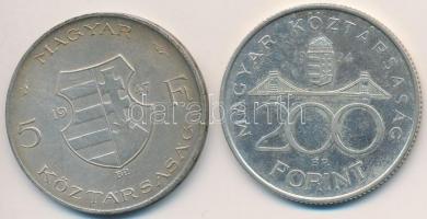 1947. 5Ft Ag "Kossuth" + 1994. 200Ft Ag "Deák" T:2 patina
Adamo F8.1, F13.1