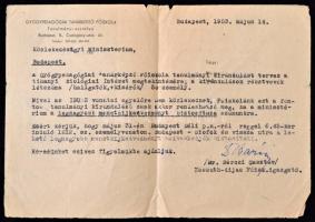 1953 Bárczi Gusztáv (1890-1964) magyar orvos, gyógypedagógus saját kezű aláírása a Gyógypedagógiai Tanárképző Főiskola fejléces papírján, 15x21cm