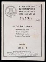 1938 A XXXIV. Nemzetközi Eucharisztikus Kongresszus Budapest tagsági jegye, kihajthatós, 12x9cm