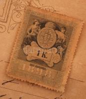 1902 a Soroksári Általános Ipartestület díszes ács tanlevele, okmánybélyeggel, a szélein sérülésekke...