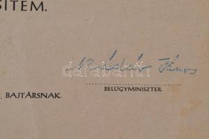 1949 Kádár János bélyegzett aláírása belügyminiszteri minőségében rendőrségi véglegesítő okiraton