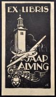 Jaap Egmond (1913-1997): Ex libris Jaap Alving. Linó, papír, jelzett a linón, 11×6 cm