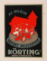 1932 Bp. VIII., "Az ideális központi melegvíz-fűtés", Körting Rt., kisplakát, 23x17 cm