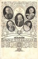 1938 Budapest, XXXIV. Nemzetközi Eucharisztikus Kongresszus tagjai; Pugrly Magdolna, Pacelli bíboros, XI. Piusz pápa, Serédi bíboros, Heylen Taamás Namuri püspök; So. Stpl (EK)