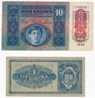 1915. 10K "Deutshösterreich" felülbélyegzéssel + 1920. 1K + 2K + 10K T:III