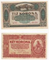 1915. 10K "Deutshösterreich" felülbélyegzéssel + 1920. 1K + 2K + 10K T:III