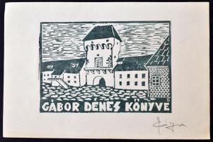 Sólyom Sándor (1943-): Ex libris Gábor Dénes.  Linó,  papír, jelzett, 7×10 cm