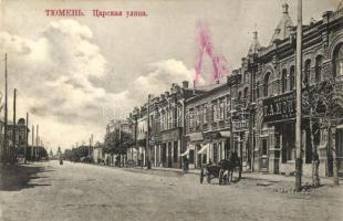 1916 Tyumen, Tzarskaya ulica, hadifogolytáborból küldött lap Pozsonyba / Tsar street with shops, POW camp postcard