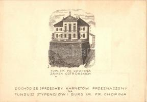 1955 Warsaw, Warszawa, Zamek Ostrogskich Tow. Im. Fryderika Chopina / Chopin International Piano Competition, commemorative Carte Maximum, etching style non PC folding card