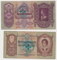 1930. 100P + 1932. 50P + 1936. 10P + 1941. 20P mind hamis "Városi Pártvezető Sopron" felülbélyegzéssel (fake overprint) T:III