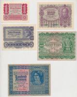 Ausztria 1922. 1K + 10K + 20K + 100K + 1000K T:I,I-,III Austria 1922. 1 Krone + 10 Kronen + 20 Kronen + 100 Kronen + 1000 Kronen C:UNC,AU,F