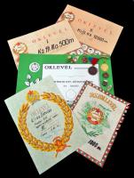 9db-os vegyes szocialista jelvény és kitűző tétel, közte "Kiváló Termelőszövetkezeti Dolgozó" fém jelvény, DN "Munkásőr" Br kitüntetés mellszalagon + 5db sport oklevél T:2,2-