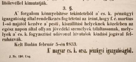 1853 A Dunagőzhajózási Társulat által Pest-Budán keresztül szállított áruk adózásáról szóló pénzügyi...