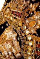 Gazdagon díszített indiai falvédő, bársony-fém flitter szintetikus gyöngyökkel, 48×148 cm