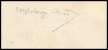 Kosztolányi Dezső (1885-1936) író, költő, műfordító, kritikus, esszéista, újságíró saját kezű aláírása egy névjegykártyán, 4,5x10cm