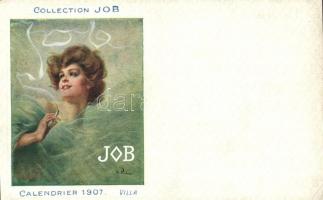 JOB cigarettapapír, Calendrier 1907 / Art Nouveau advertisement art postcard s: A. Villa (kopott sarkak / worn edges)