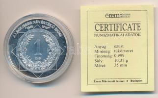 DN "A magyar nemzet pénzérméi - A legkisebb névértékű érme 1848-1916" Ag emlékérem tanúsít...
