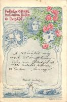 1899 Romantic greeting art postcard; roses, floral, s: G. Liberali (fl)