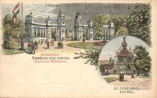 Budapest XIV. Városliget, Ezredéves Országos Kiállítás, főbejáratok, Ga s: Morelli, Dörre T.