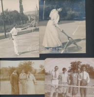 cca 1920 Teniszjátékosok, 4 db vintage fotó, 13x9 cm és 8x11 cm között