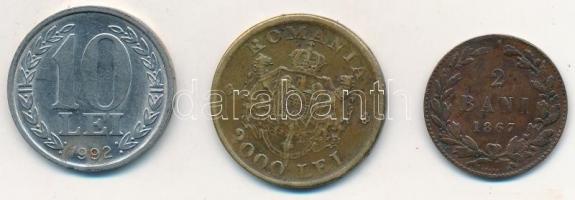 Románia 1867. 2b Cu + 1946. 2000L sárgaréz + 1992. 10L Ni-acél T:2,2-,3 egyiken erős ph.
Romania 18...