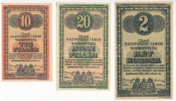 Sopronnyék / Hadifogolytábor 1916. június 16. 10f + 20f arab sorozat- és sorszámmal + 2K római soroz...