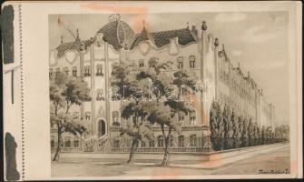 Budapest XIV. Magyar királyi állami Erzsébet nőiskola, képeslapfüzet 21 db képeslappal, sok belső, studentica