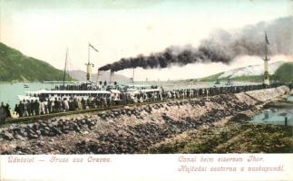 Orsova, Hajózási csatorna a Vaskapunál, gőzhajó / shippig canal, steamship (vágott / cut)