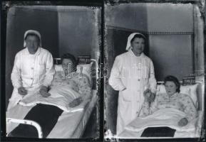 1944 Kútvölgy, Betegek és betegápolók, 4 db feliratozott korabeli negatív modern nagyítása, 18x13 cm
