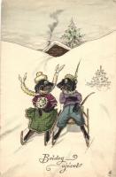 New Year, sledding dogs, H.H.i.W., Nr. 660., artist signed (EK)