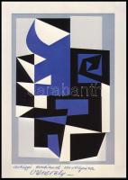 cca 1980 Victor Vasarely  (1906-1997) magyar festő, az op-art jelentős képviselője dedikációja és saját kezű aláírása képeslapon, 10x15cm