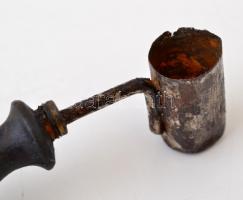 Régi lőpor adagoló, fa nyéllel, h: 14 cm