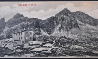Tátra, Magas Tátra, Vysoké Tatry; Öt tó részlet a Téry menedékházzal, panorámalap, kiadja Divald Ado...