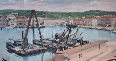 Fiume, Kikötő, hajók, kiadja Römmler & Jonas, panorámalap / port, ships, panoramacard (r)
