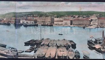 Fiume, Kikötő, hajók, kiadja Römmler & Jonas, panorámalap / port, ships, panoramacard (r)
