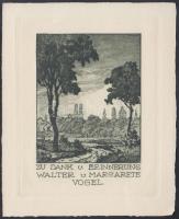 Adolf Kunst (1882-1937): Ex libris Walter Vogel. Rézkarc, papír, jelzett a karcon, 12×9 cm