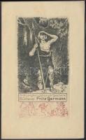 Robert Langbein (1864-1932): Ex libris Fritz Germann. Rézkarc, papír, jelzett a karcon, 13×7 cm