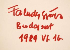 1989 Faludy György (1910- 2006) Kossuth-díjas magyar költő, műfordító, író saját kezű aláírása kívágáson, 9x15cm