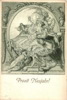 New Year, Baroque art postcard, O.P.F. No. 27797., artist signed (EK)