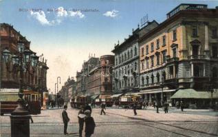 Budapest VII. Rákóczi út, villamosok, Orient Hotel (r)