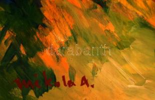 Mikola jelzéssel: Pihenő rőzseszedő. Olaj, falemez, 70×50 cm