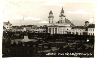 Szatmárnémeti, Satu Mare; Deák tér, székesegyház / square, cathedral 'Szatmárnémeti visszatért' So. Stpl. photo