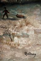 Rudnay jelzéssel: Téli falu. Olaj, karton, sérült keretben, foltos, 50×70 cm