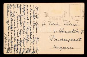 cca 1930 gróf Teleki Pál (1879-1941) magyar geográfus, egyetemi tanár, politikus, miniszterelnök által kézzel írt képeslapja és aláírása feleségének, 9x14cm